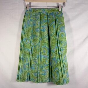 Joycee Lane Vintage Pleated Skirt Size‎ 11 Green Blue Swirl Print Midi